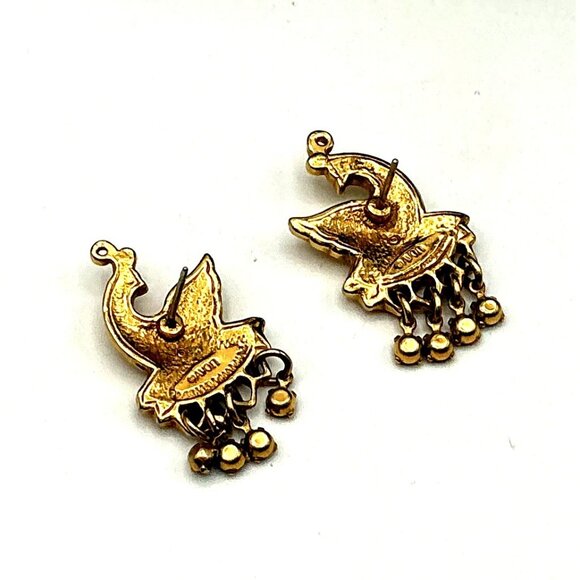 Gold-Tone Peacock Dangling Earrings With Black Beads - Picture 3 of 6